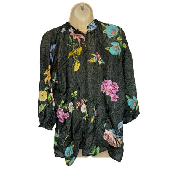 Johnny Was Blooming La Belle Silk Printed Top NWT - Size M - Picture 3 of 7